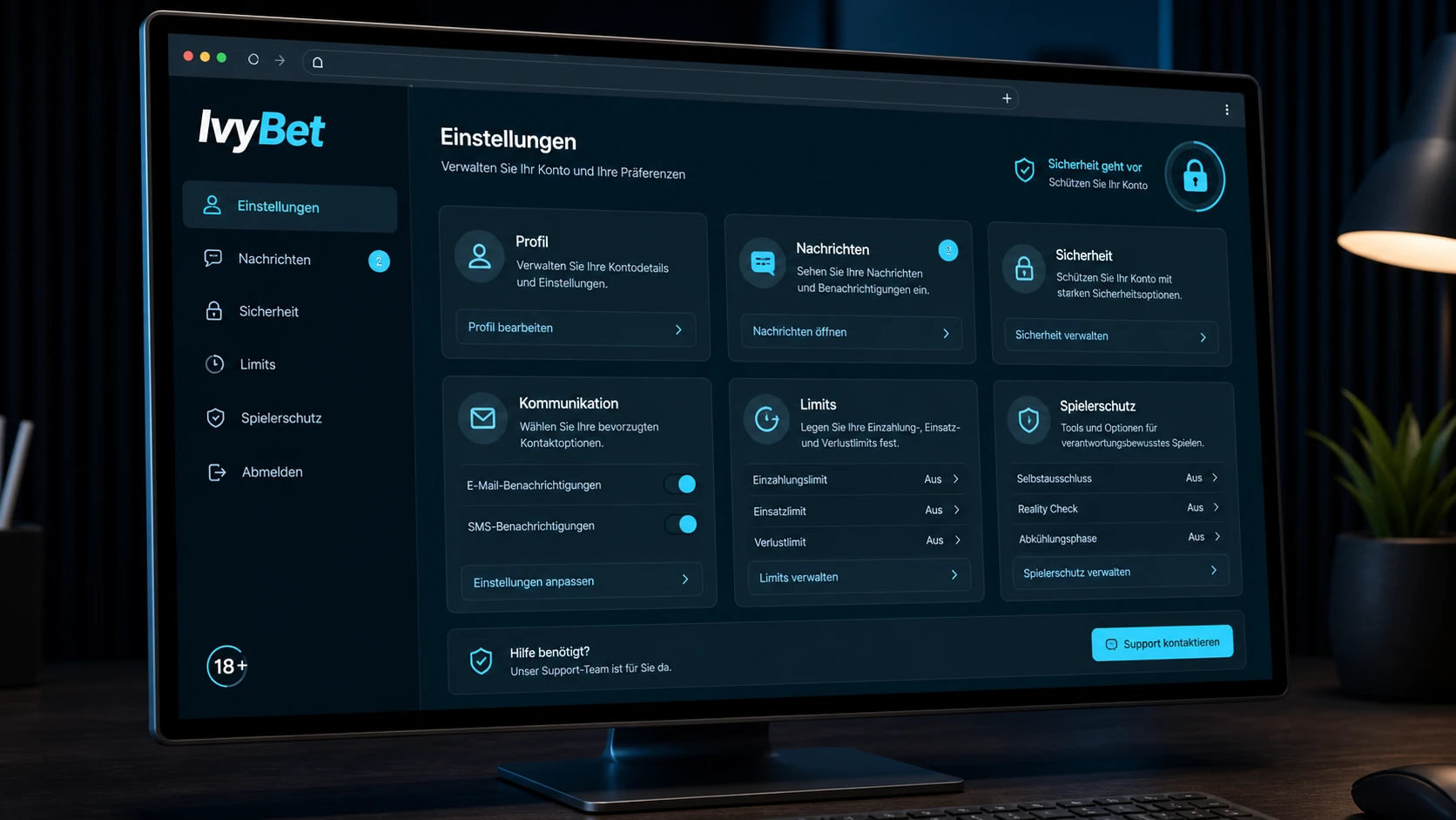 Konto nutzen: Profil, Nachrichten und Einstellungen
